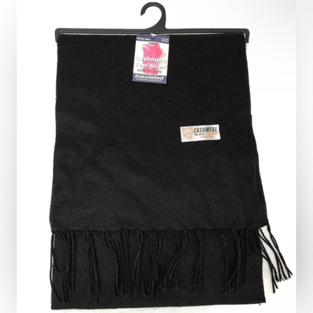 CASHMERE FEEL Unisex black Scarf NWT Thermal Wear soft warm‎ size 60”x12”